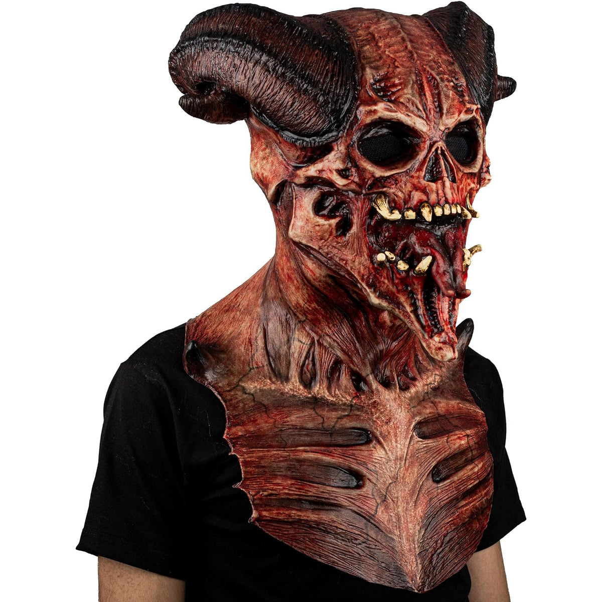 Ghoulish Productions Máscara De Látex Astaroth Devil´s, Accesorio Cosplay Calavera Demonio Rojo, Disfraz Aterrador para Halloween y Fiestas Temáticas, Cosplay Demonio con Cuernos, Diseño Artesanal