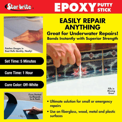 Star Brite Masilla epoxi de 4 onzas – Reparaciones rápidas y permanentes – incluso bajo el agua