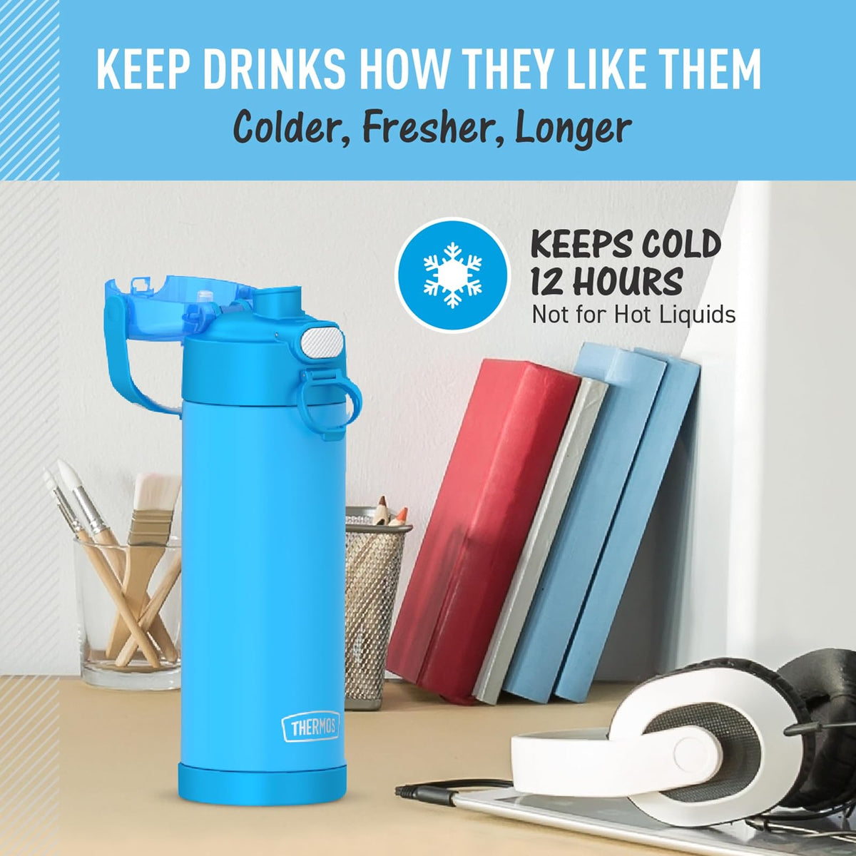 THERMOS FUNTAINER - Acero inoxidable de 16 onzas, color azul vaquero