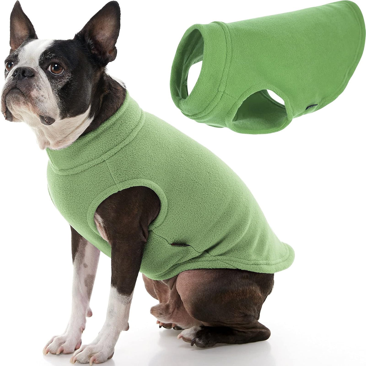 Gooby Chaleco de Forro Polar Elástico para Perro, Clima Frío - Pasto verde - X-Large Longitud: (16")
