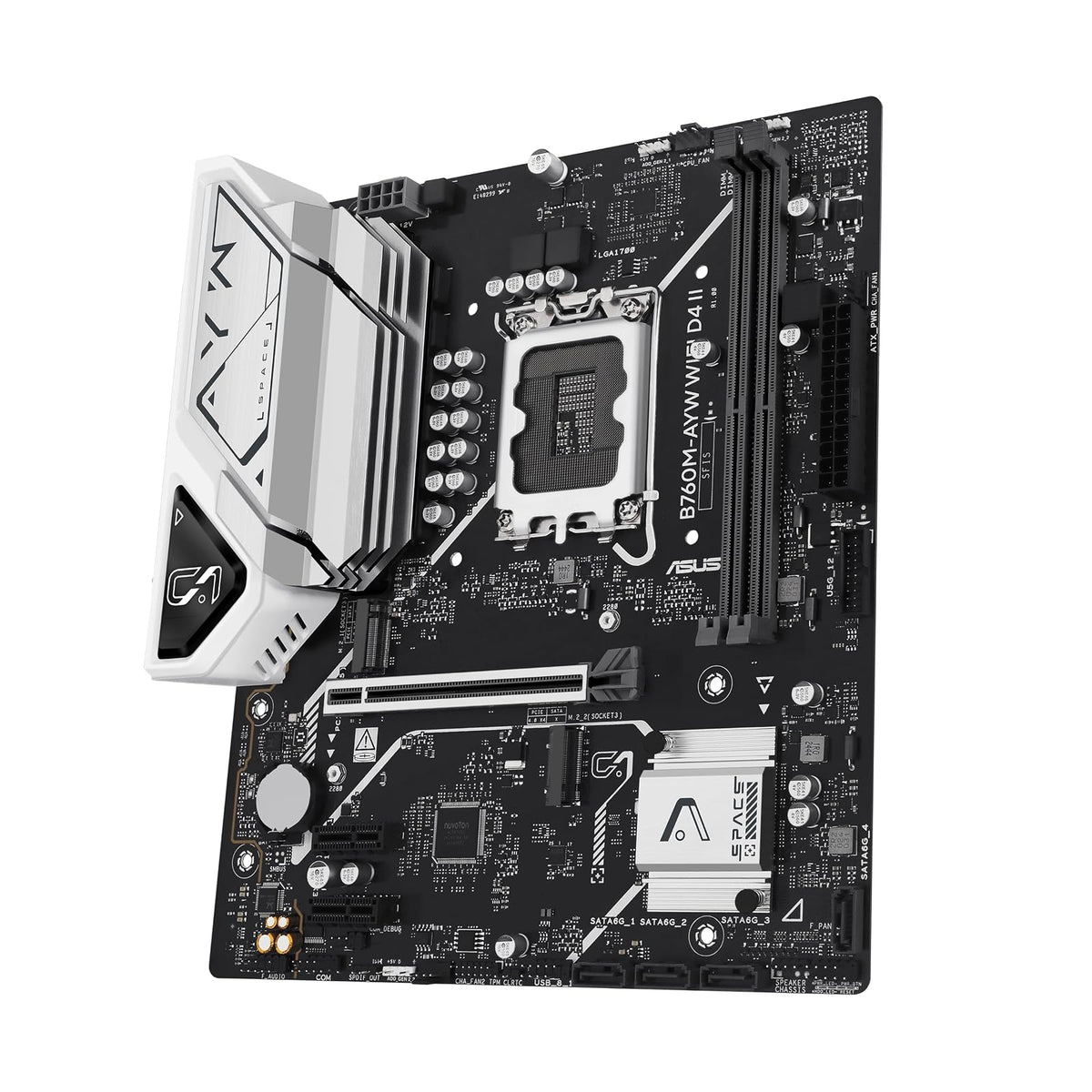 ASUS B760M-AYW WiFi D4 II Placa Base microATX Intel B760 LGA 1700 | Compatibilidad PCIe 5.0 x16, dos ranuras M.2, DDR4, Realtek 2.5Gb Ethernet, Wi-Fi 6, HDMI, USB frontal 5Gbps