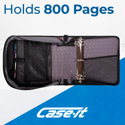Case it - Carpeta de pestañas Mighty con cierre, 3 anillos, capacidad de 4 pulgadas, 11 x 8.5, color negro