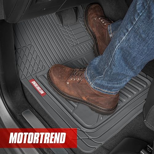 Motor Trend - Alfombrillas OF-793-GR FlexTough Advanced Performance, 3 piezas de goma para automóvil, SUV, todo tipo de clima, más 2 forros delanteros y traseros (gris)
