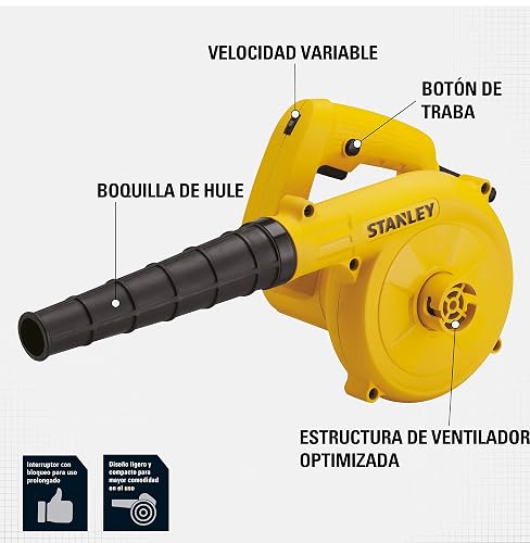 STANLEY Sopladora de Aire y Aspiradora Eléctrica 600W, Negro/Amarillo, STPT600