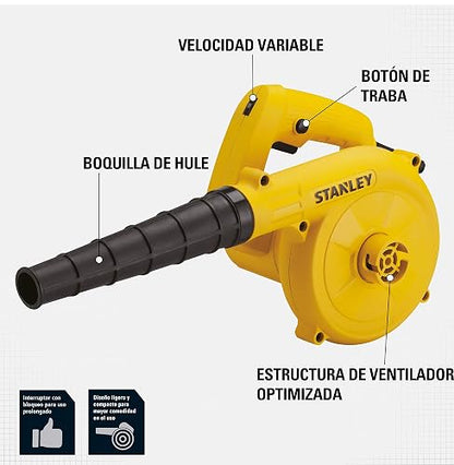 STANLEY Sopladora de Aire y Aspiradora Eléctrica 600W, Negro/Amarillo, STPT600