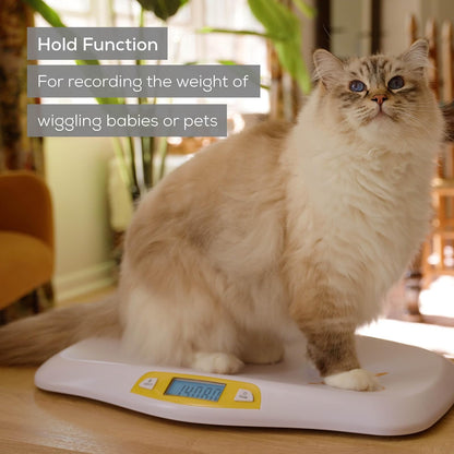 Beurer BY80 Báscula digital para bebé, báscula para bebés para pesar en libras, onzas o kilogramos de hasta 44 libras, báscula para bebés recién nacidos con función de sujeción, báscula para mascotas