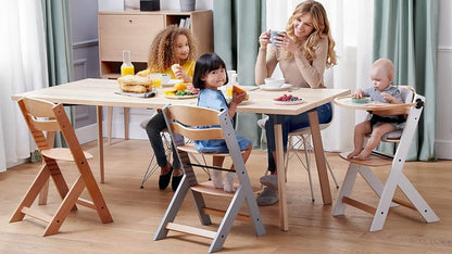 Kinderkraft ENOCK Silla Alta de Madera, Periquera Infantil, Portatil, para niños, Evolutiva silla alta, Ergonómica, Con accesorios, Barrera y Bandeja, Madera natural