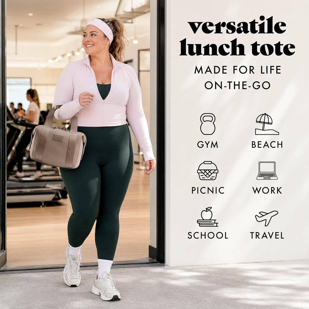 Fit & Fresh Remi - Bolsa de almuerzo de neopreno para mujer, kit de preparación de comidas con contenedores y paquete de hielo XL, material autoaislante, tipo neopreno, bolsa de almuerzo lavable a