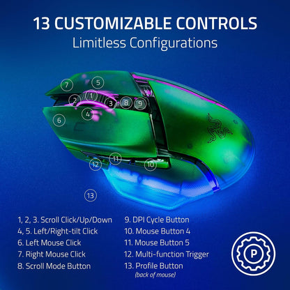 Razer Basilisk V3 Pro 35K Wireless Gaming Mouse: HyperScroll Tilt Wheel - 35K dpi Optical Sensor Gen 2-13 Customizable Controls - RGB - Optical Switches Gen 3 - Up to 140 HR Battery - Phantom Green