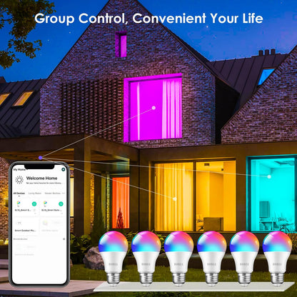 OHLUX 8 Focos Inteligentes Wi-Fi & Bluetooth, 900LM Foco Led E27 9W RGB 2.4Ghz, Colores Regulable, Control Remoto de APP y Control de Voz, Temporizador, Compatible con Alexa, Google Home