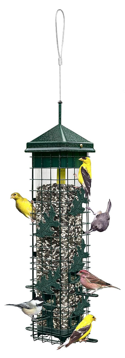 Squirrel Solution200 Comedero para pájaros silvestres de 5.5 x 5.5 x 30 pulgadas (con colgador) con 6 puertos de alimentación, capacidad de semillas de 3.4 lb, embudo de semillas gratis