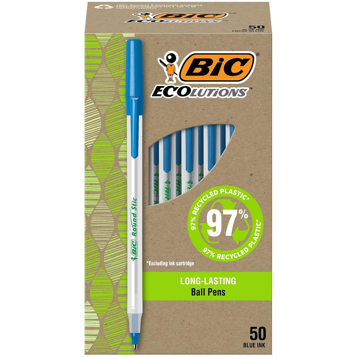 BIC vidrio Xtra Smooth - Bolígrafo de punta redonda (1,0 mm, caja de 24 unidades), color negro, Azul, 50 unidades