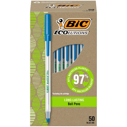 BIC vidrio Xtra Smooth - Bolígrafo de punta redonda (1,0 mm, caja de 24 unidades), color negro, Azul, 50 unidades