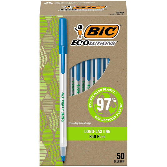 BIC vidrio Xtra Smooth - Bolígrafo de punta redonda (1,0 mm, caja de 24 unidades), color negro, Azul, 50 unidades