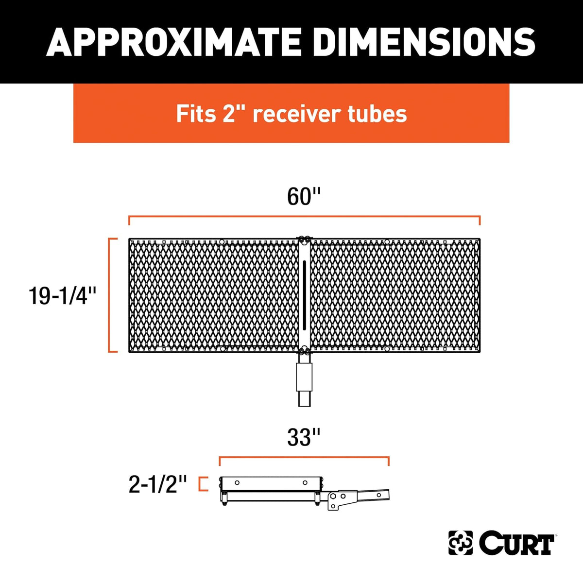 CURT 18109 Transportador de Carga de Enganche de Bandeja de 60 x 20 Pulgadas, Capacidad de 500 Libras, Acero Negro, vástago Plegable de 2 Pulgadas