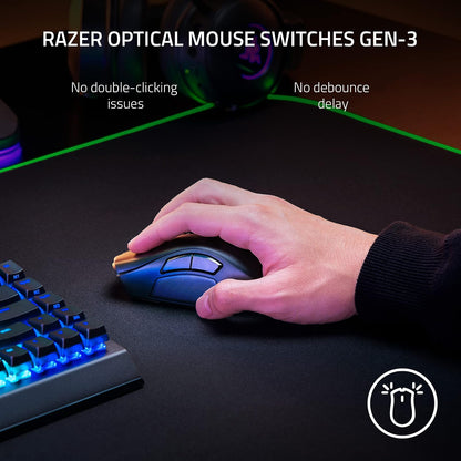 Razer Naga V2 Pro - Mouse Gamer Inalámbrico MMO | 19+1 botones programables con 3 placas laterales intercambiables, rueda HyperScroll Pro, sensor óptico Focus Pro 30K