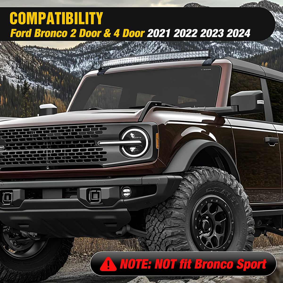 Nilight - Soporte de Barra de luz LED Curvada de 42 Pulgadas, Soporte de Montaje Superior para Parabrisas compatibles con Ford Bronco 2 Puertas y 4 Puertas 2021 2022 2023 2024