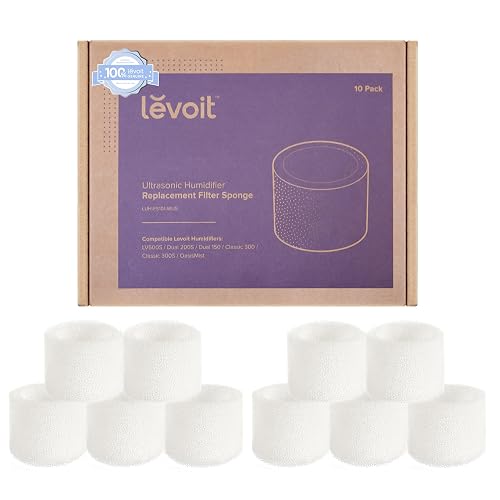 LEVOIT - Filtros de repuesto para humidificador de relleno superior, captura partículas para mejorar la eficiencia de humidificación, blanco, 18 x 24, 10 unidades (paquete de 1)