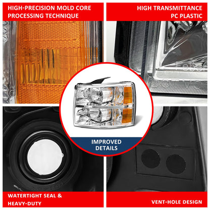 ADCARLIGHTS Chevy Silverado - Conjunto de faros delanteros para Chevy Silverado 2007-2013 1500/2007-2014 Silverado 2500HD 3500HD halógeno (2500HD/3500HD se adapta a modelos 2007 nuevo estilo de cuerpo