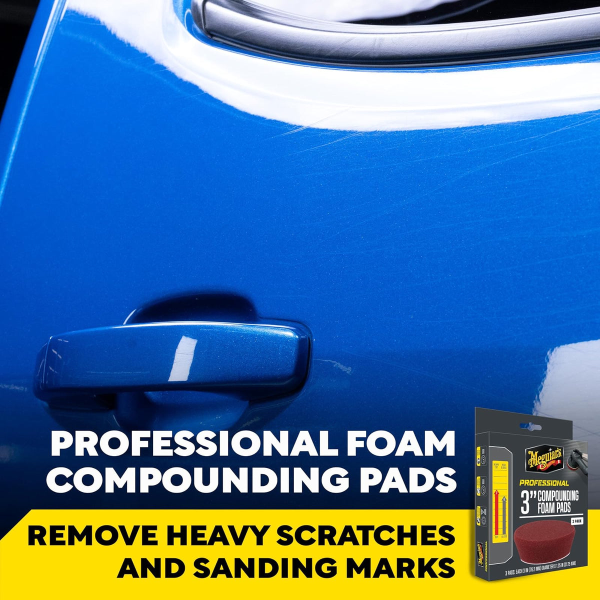 Meguiar's, Almohadillas de Espuma para Pulido Profesional 3", M3CFP3, 3pz. | Almohadilla de espuma profesional para compuestos, utiliza con compuestos para quitar defectos pesados y marcas de lijado