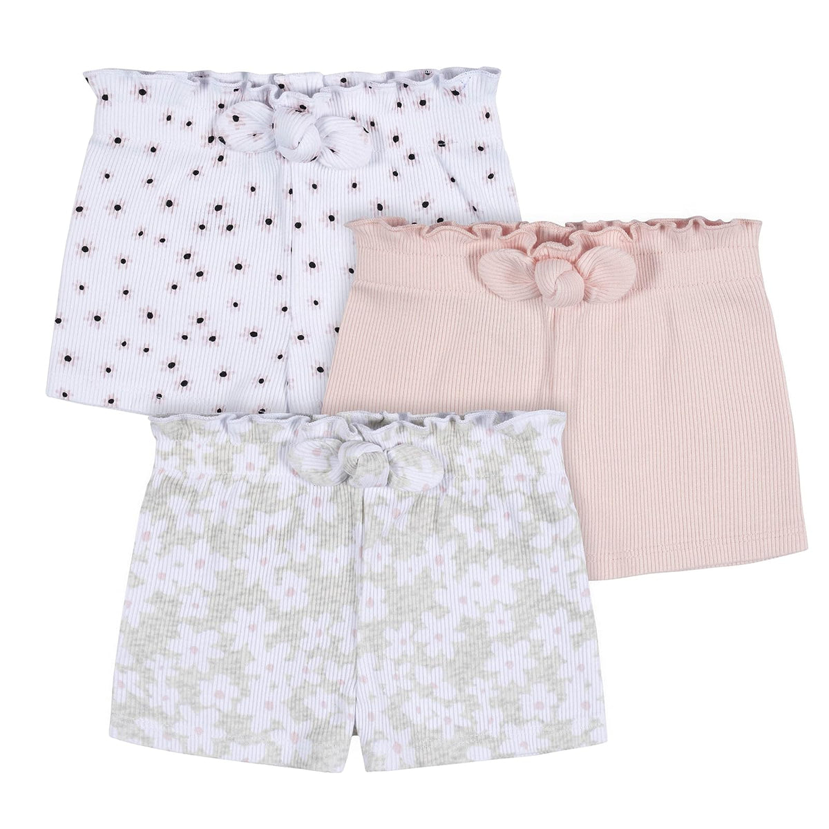 Gerber Paquete de 3 Pantalones Cortos para Bebé - Rosa Floral - 12 Meses