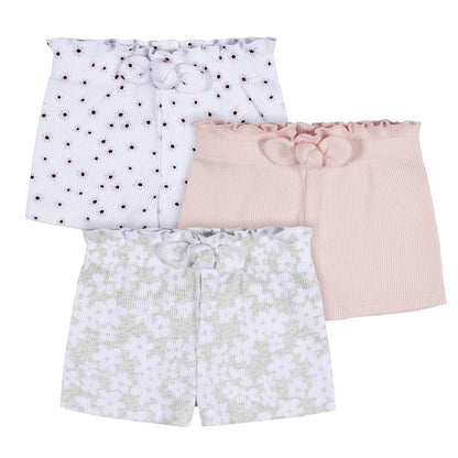 Gerber Paquete de 3 Pantalones Cortos para Bebé - Rosa Floral - 12 Meses