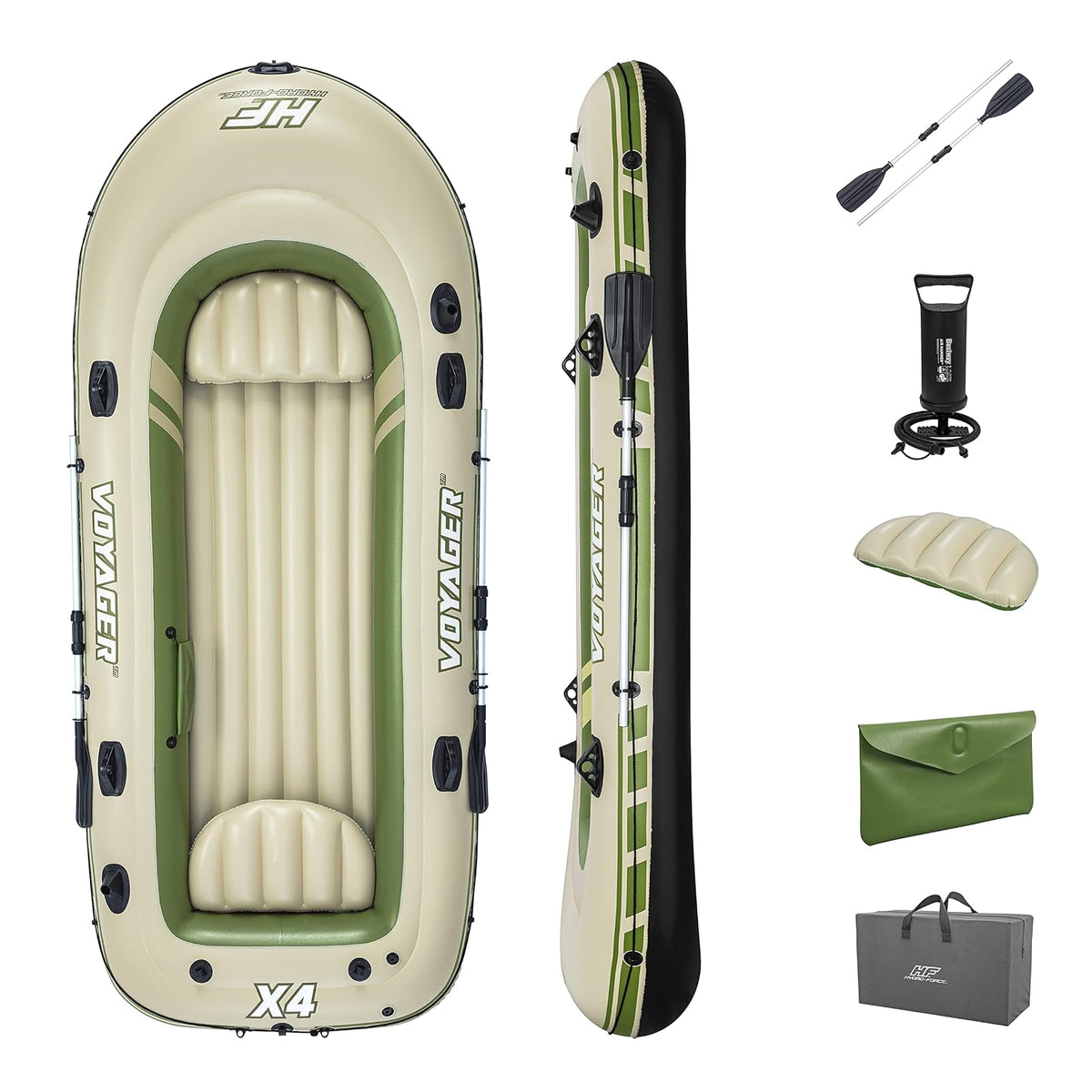 Hydro-Force 9'8" x 54" Voyager X3 Inflatable Raft Set | Fits Up to 3 Adults | Includes Boat, Aluminum Oars, Hand Pump, Gear Pouch, Carry Bag, Repair Patch Kit