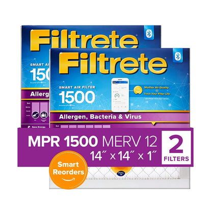 Filtrete Smart Filter MPR 1500 14 x 14 x 1 Allergen, Bacteria & Virus AC Furnace Air Filter, 2-Pack