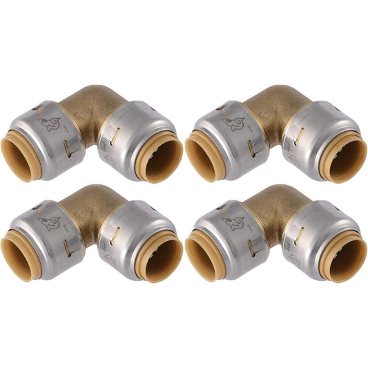 SharkBite Max Codo de 90 grados de 1/2 pulgadas, paquete de 4, ajuste de fontanería de latón a presión para conectar, tubería PEX, cobre, CPVC, PE-RT, HDPE, UR248A4