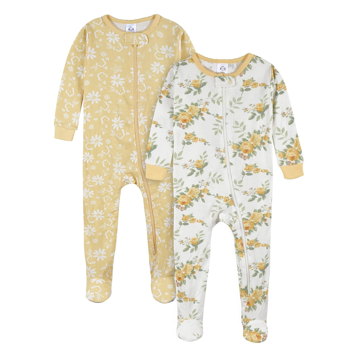 Gerber Paquete de 2 Pijamas con pies Mamelucos para bebés y niños pequeños para bebés niñas