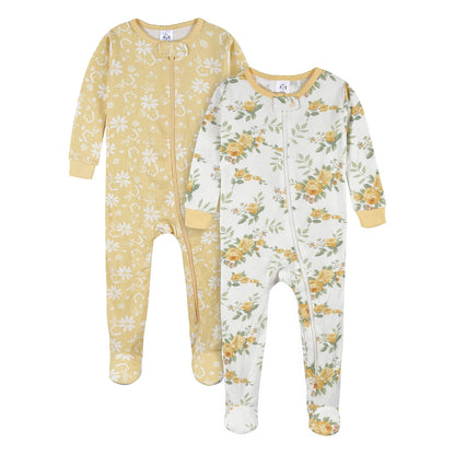 Gerber Paquete de 2 Pijamas con pies Mamelucos para bebés y niños pequeños para bebés niñas