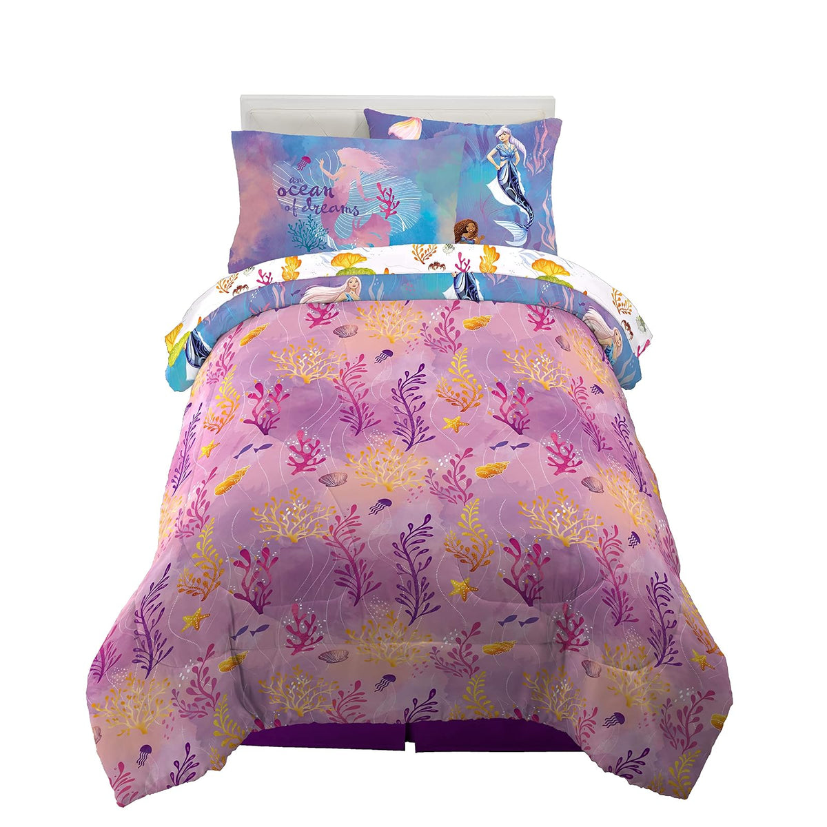 Franco Disney's The Little Mermaid Ariel Live Action Movie - Juego de Ropa de Cama para niños súper Suave y Juego de sábanas con Funda Individual, (Producto 100% Oficial con Licencia)