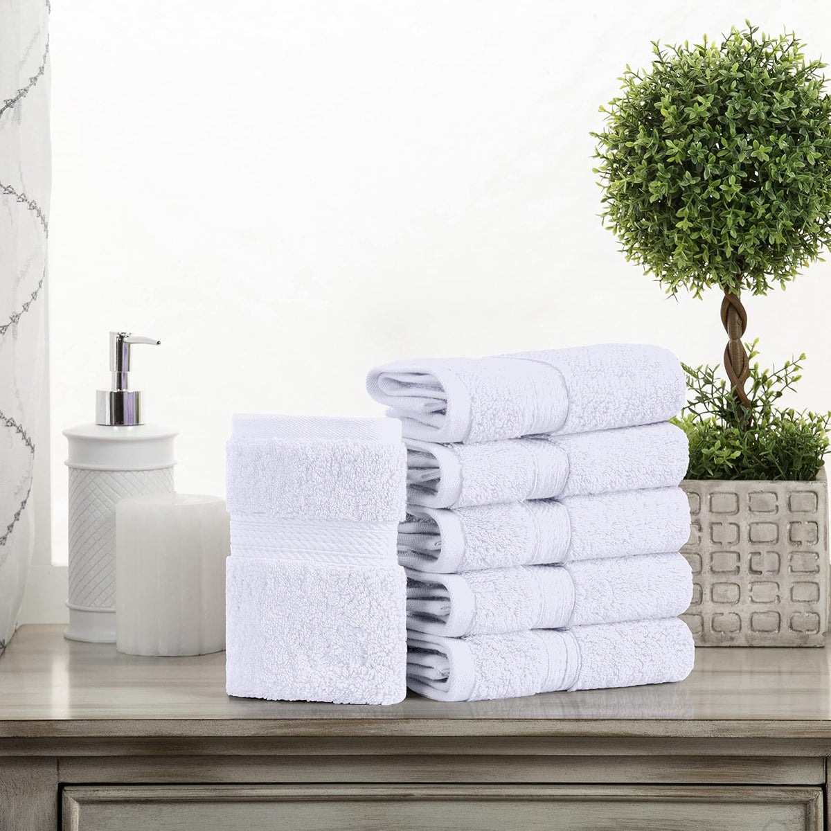 Superior, 900 gram, Long-Staple Combed Cotton 6-Piece Face Towel Set, White | Juego de toallas de lujo de secado rápido, artículos esenciales de baño para baño, baño de invitados, spa, cara de 2 piezas