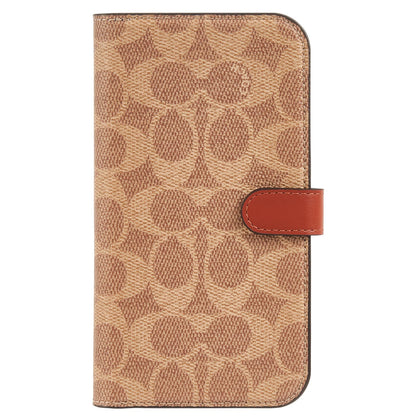 Coach Signature - Funda de Lona Desmontable de Dos Piezas para iPhone 15 Pro MAX, Compatible con Carga inalámbrica, Color café