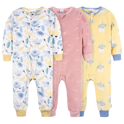 Gerber Pijama de Forro Polar sin Pie, Resistente al Fuego, Paquete de 3 - 12 Meses - Multicolor floral
