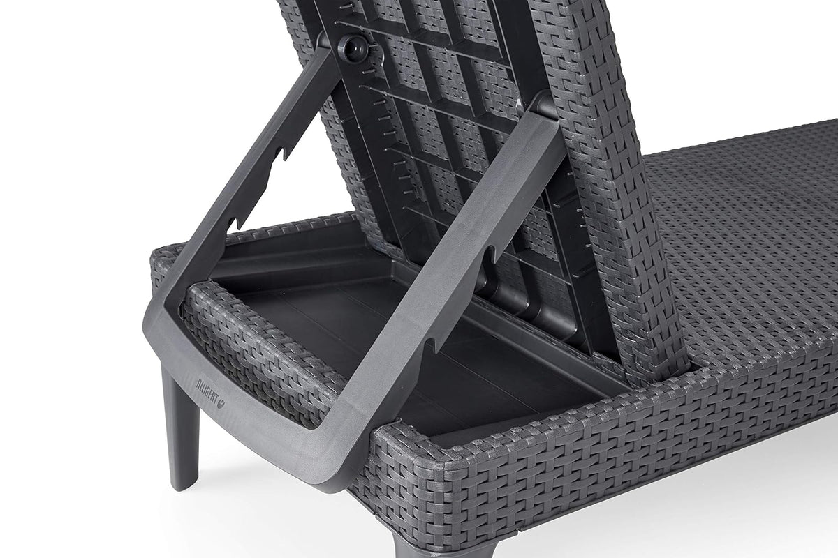 Keter Camastro Jaipur con Cojin, Ratán Sintético, Reclinable, Diseño Ergonómico Y Resistente A La Intemperie, para Jardín, Terraza O Piscina