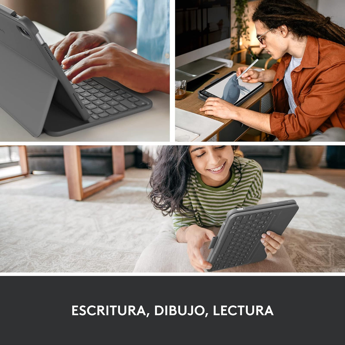 Logitech Slim Folio Funda con Teclado para iPad (10.° generación) con Teclado inalámbrico Bluetooth Integrado - Gris Oxford