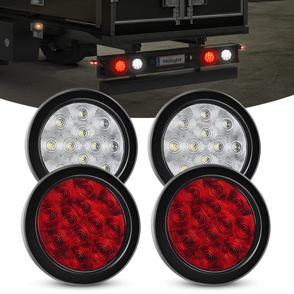 Nilight 4 luces traseras redondas de freno de marcha atrás de 4 pulgadas con 12 luces LED de giro con ojales de montaje en superficie, luces traseras de remolque IP67 para camión, remolque, RV (blanco y rojo), 2 años de garantía - Rojo + Blanco 4 Piezas