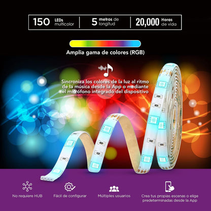 Lloyd's Tira LED WiFi 5m RGB Multicolor Compatible con Asistentes Virtuales