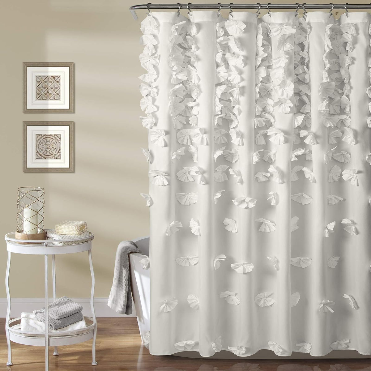 Lush Decor Riley - Cortina de Ducha, 72 x 72 Pulgadas, Gris Claro - Blanco