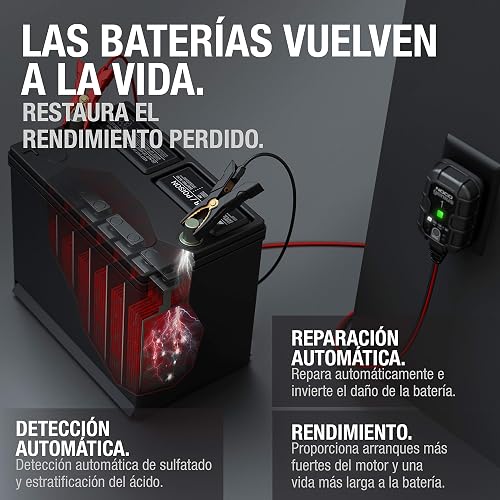 NOCO GENIUS1: Cargador de batería Inteligente 6V/12V 1A – Mantenedor automático, Cargador Lento y desulfatador con protección contra sobrecarga y compensación térmica – para baterías Plomo y Litio