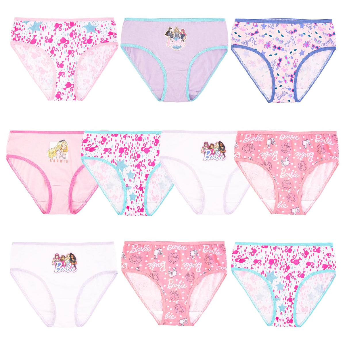 Barbie Paquete de 10 Ropa Interior 100% algodón Peinado, Tallas 4, 6 y 8 Ropa interiorNiñas