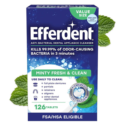 Efferdent Plus Mint Anti-Bacterial Denture Cleanser Tablets, 126 Count