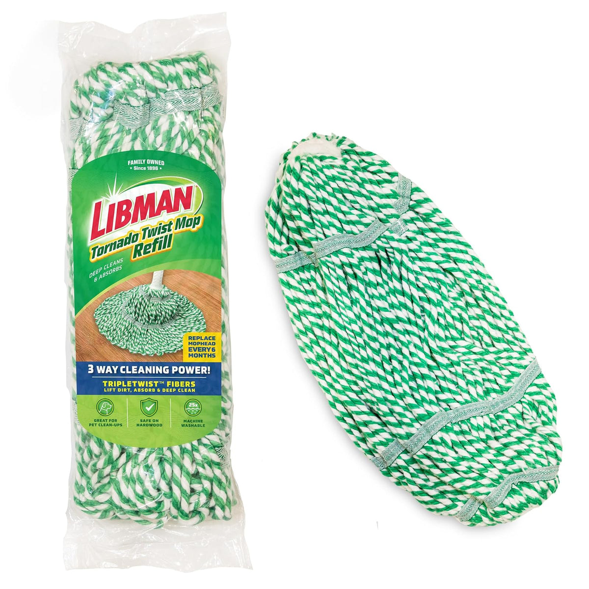 Libman Tornado - Recambios para trapeador | Autoescurrido | Cabeza de trapeador de algodón | Giro | Reemplazo de Cabeza torcida | Lavable a máquina | 4 Cabezales de Repuesto Directo para el Tornado