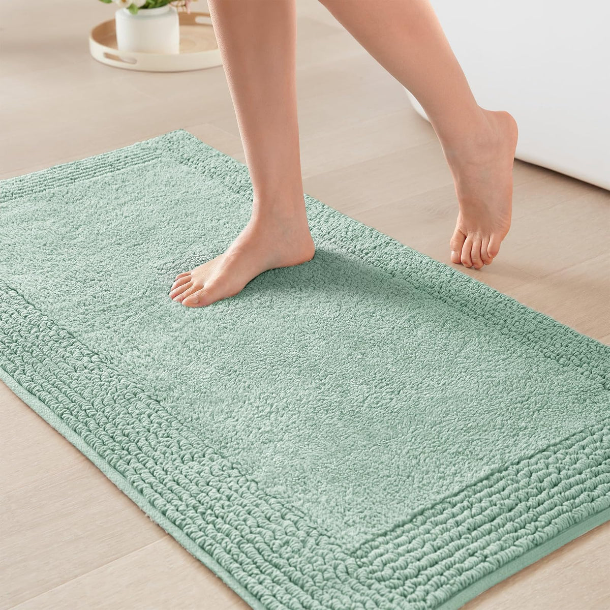 Madison Park Splendor Alfombra de baño reversible 100% algodón, 3000 g/m², lujosa alfombra de baño de felpa de pelo medio, absorbente, de secado rápido, decoración de cuarto de ducha, 24 x 44 pulgadas - 3' x 2' (Rectangular) - Verde