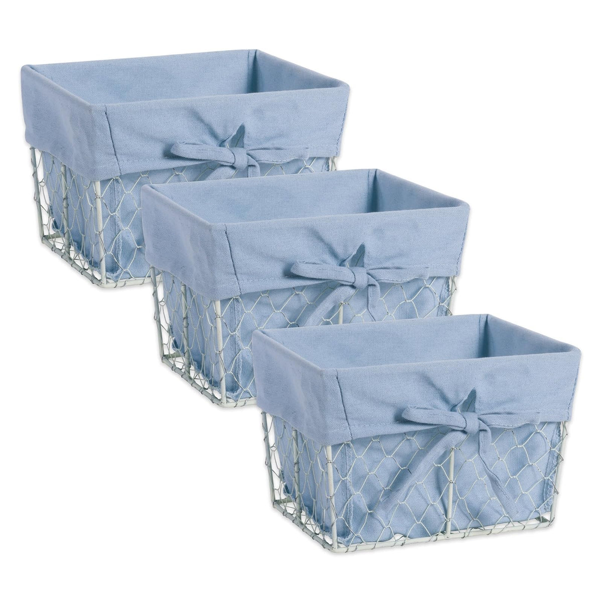 DII - Cesta de alambre para pollo, forro de tela extraíble, color blanco envejecido, juego de 3, mezclilla lavada