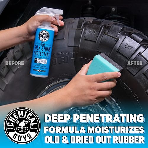 Chemical Guys Silk Shine Spray apresto y Protector seco al Tacto para neumáticos, molduras, Vinilo, plástico y más, Seguro para Automóviles, Camiones, Motocicletas, vehículos recreativos y más, 3,79 L