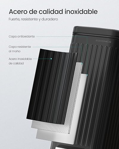 SONGMICS Cubo de Basura para Baño, 6 L, con Tapa, Acero Inoxidable | Basurero Delgado para Espacios Pequeños, Negro, Colección PATIA MLTB563B02