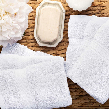 Superior, 900 gram, Long-Staple Combed Cotton 6-Piece Face Towel Set, White | Juego de toallas de lujo de secado rápido, artículos esenciales de baño para baño, baño de invitados, spa, cara de 2 piezas