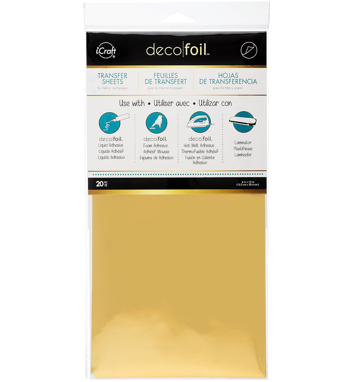 iCraft Deco Foil Láminas de Transferencia, 6 x 12 pulg, 20 Piezas - Dorado